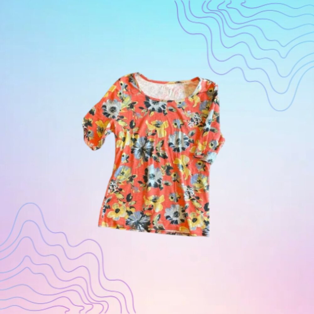 TIME AND TRU Women’s Size Medium Coral Floral Print Top